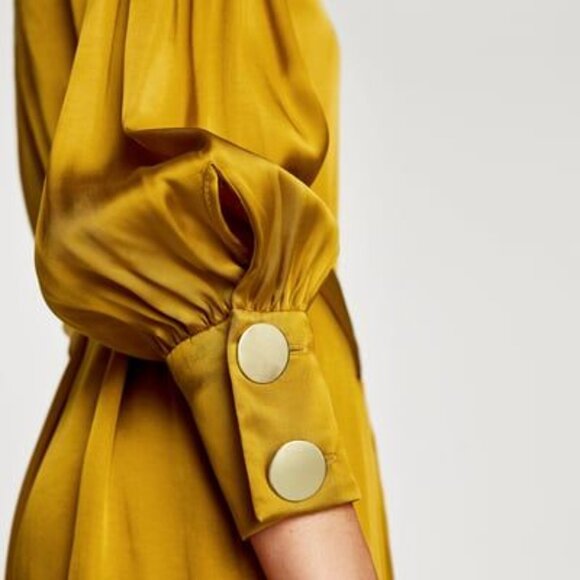 ✨ ZARA Mustard Gold Satin Belted Mini Dress ✨ - Picture 2 of 13